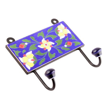 Navy Blue Ceramic Floral Tiles Hooks